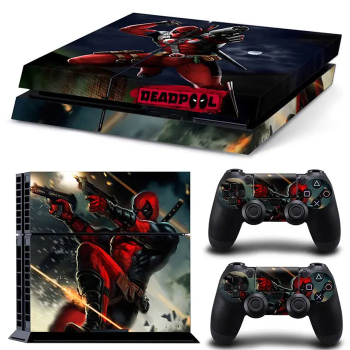 Marvel Deadpool Vinyl Skin Sticker for PS4 Slim Console and 2 Controllers Decal Cover Game Accessories 