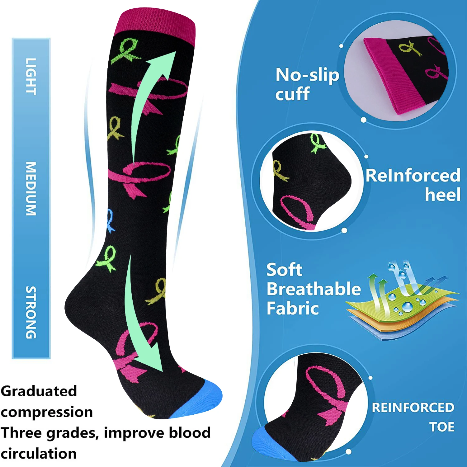 Unisex Graduated Compression Knee-High Socks for Circulation & Support