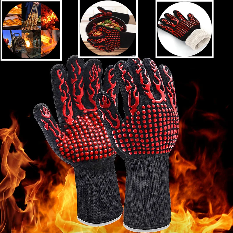 Stück BBQ Handschuhe Mikrowelle Handschuhe Hohe Temperatur Widerstand Grill Handschuh Backofen Mitts 500 800 Grad Feuerfest Grill Handschuh – Detail 6