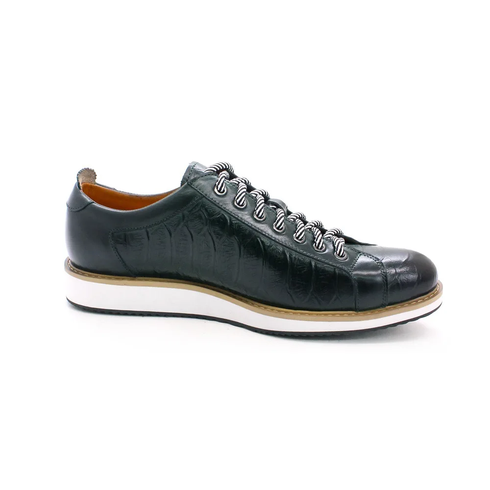 Casual Leather Shoes Genuine Leather with Thick Soles, Daily Single Shoes, Fashionable Crocodile Pattern Embossed Handmade Shoes