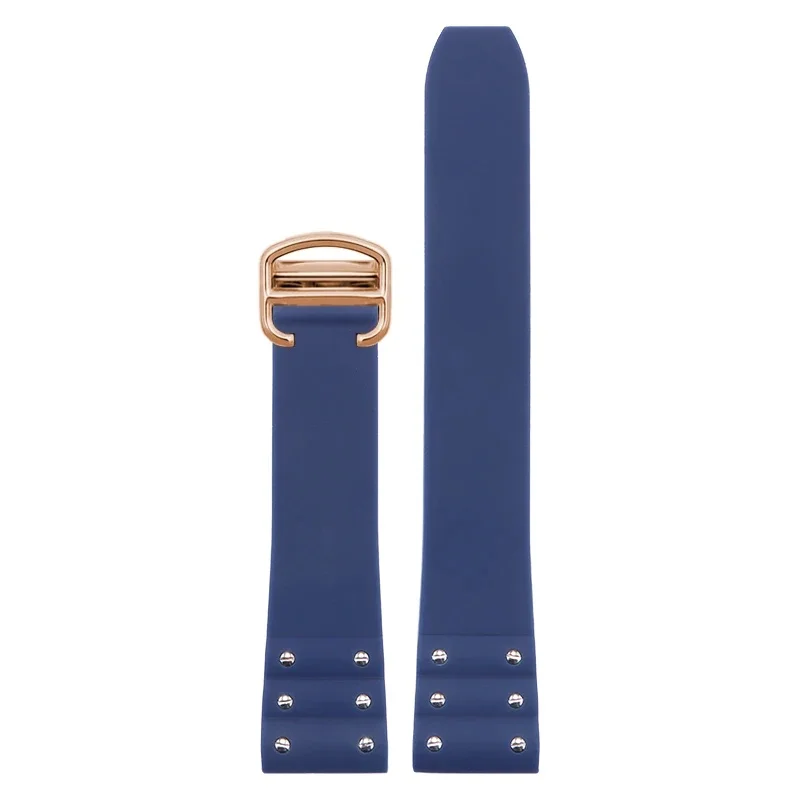 Premium Waterproof Silicone Watchband - Black & Blue with Folding Buckle, 21mm