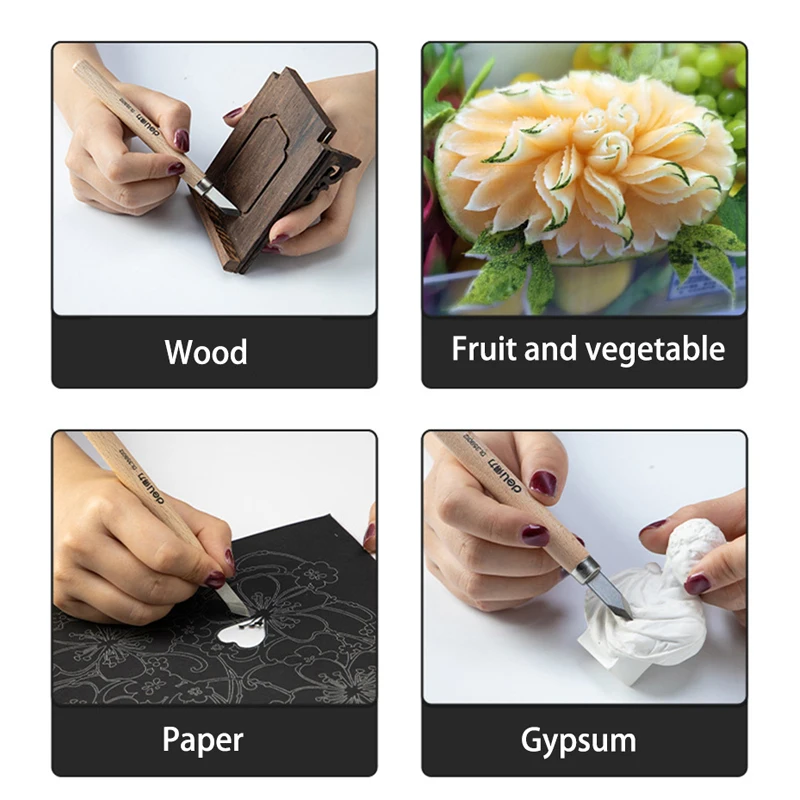 Deli Professional Wood Carving Chisel Knife Sharpen Carving Tools Set For Art Crafts Woodworking Spoon Plaster Carving Knifes