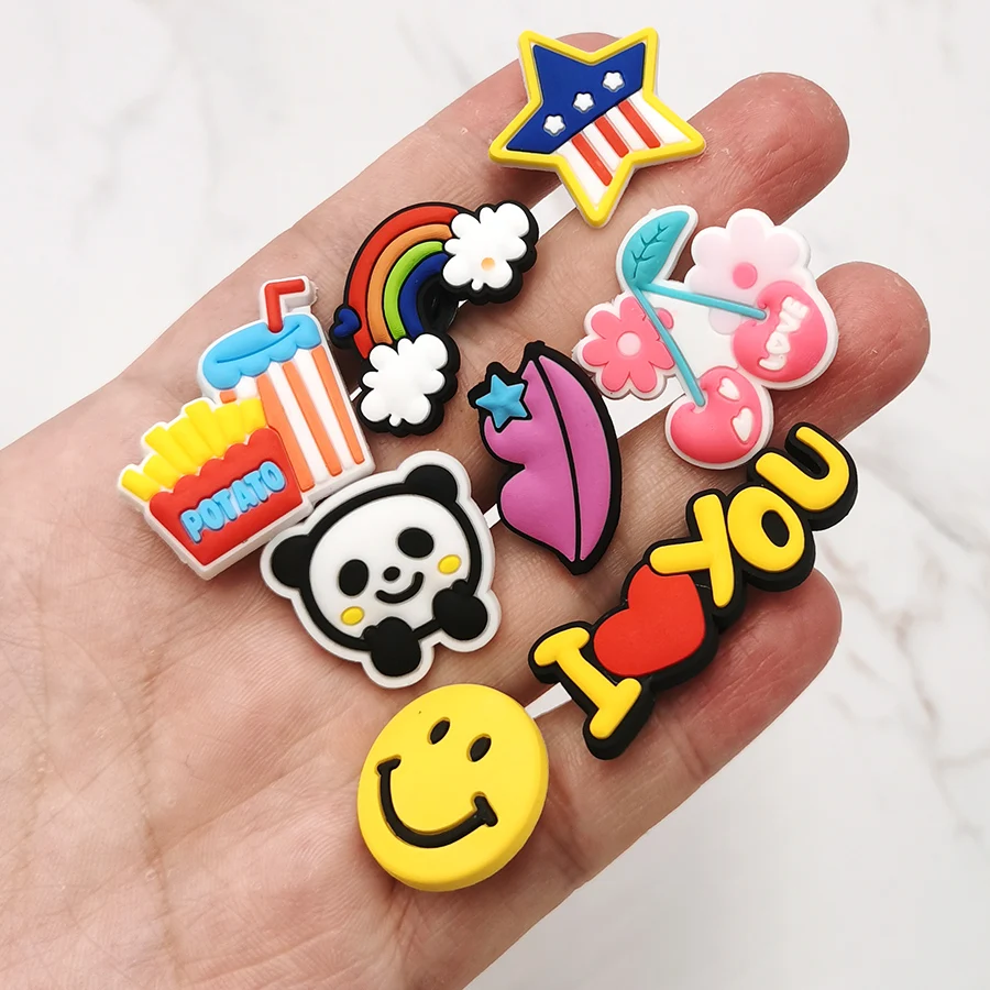 Novelty 1pcs Smiley Rainbow PVC Shoe Charms Sandal Accessories Garden Shoe Buckle Decoration For Kids Party X-mas Gift Croc Jibz