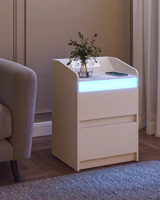 Comodino con 2 cassetti, tavolino laterale, elegante e versatile, ideale per soggiorno e camera da letto 1