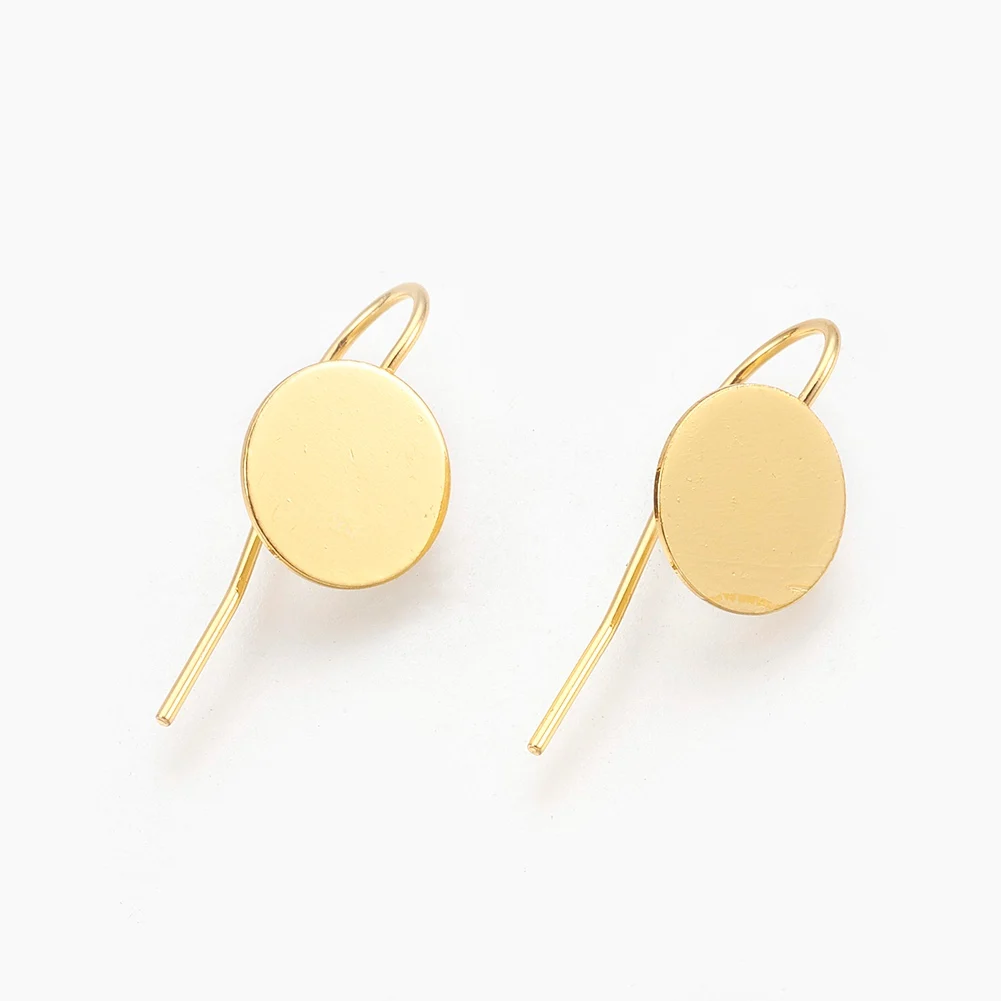 200pcs Brass Tray Earring Hooks Assorted Color Ear Wire Cabochon Settings DIY Jewelry Making Components Findings 24x10x0.5mm