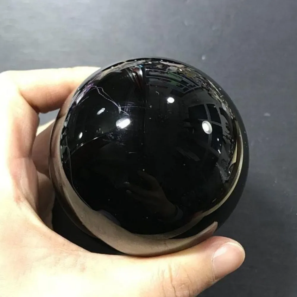 Sphère d'obsidienne noire, cristal de guérison, boule magique, pierre de roche Reiki, pierre précieuse de sorcellerie Feng Shui, décor de chambre, cadeau sans base