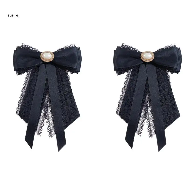 

X7YA Vintage Imitation Pearl Ribbon Brooch Pins for Women Suit Shirt Tie Pins Bow Tie