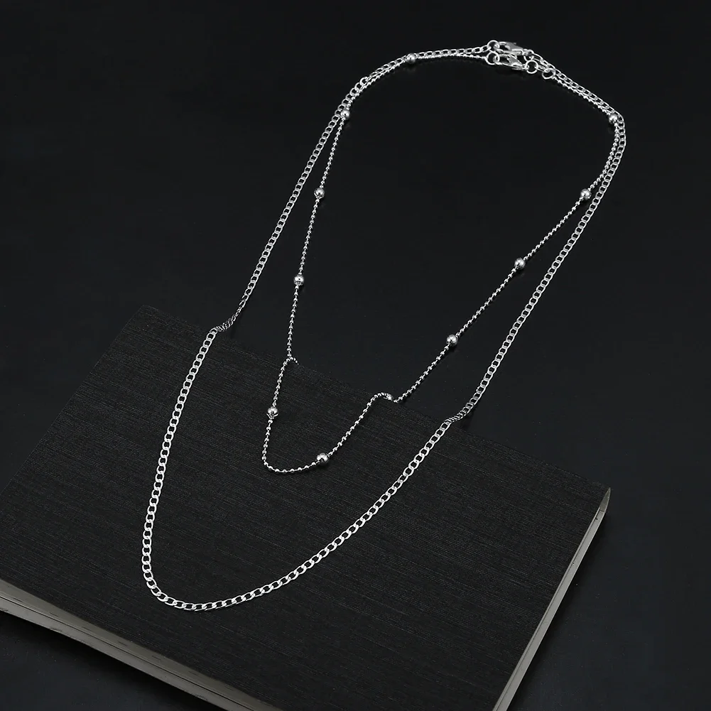 

2pcs/set 925 Sterling Silver chain necklace set jewelry for Men Women cute Charms wedding Valentine's Day gift
