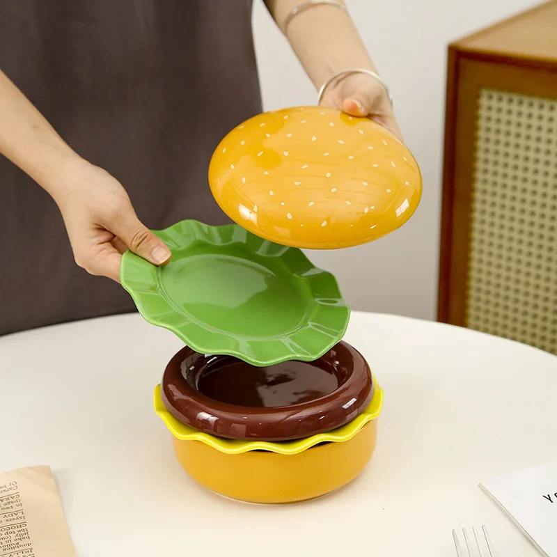 Hamburg Ceramic Tableware Cute Home Set Up Gift Breakfast Plate Snack Plate Dim Sum