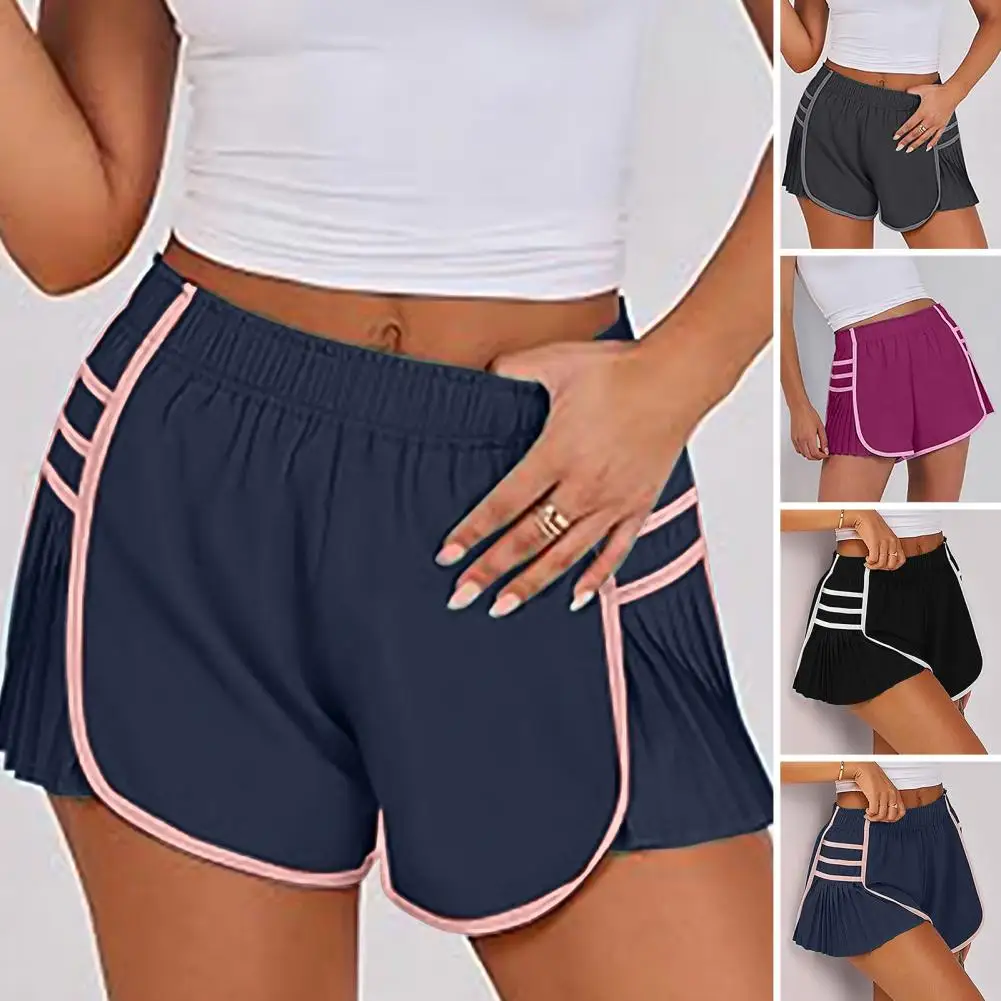 

Contrast Color Shorts High Waist Women's Summer Sports Shorts for Jogging Yoga Tennis Elastic Waistband Quick Dry Fabric