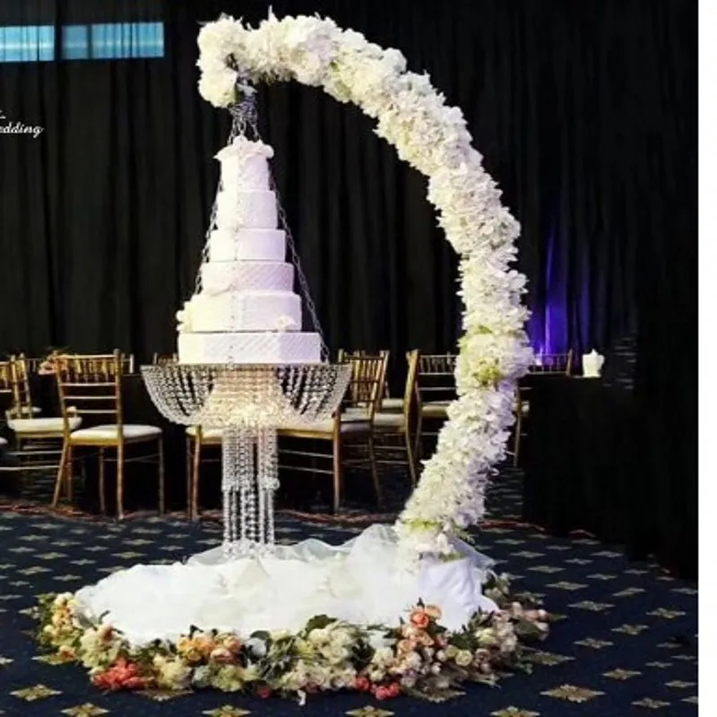 

Suspended Cake Swing Wedding Moon Arch Hanging Flower Holder Crystal Chandeliers Cupcake Stand Birthday Party Dessert Food Decor