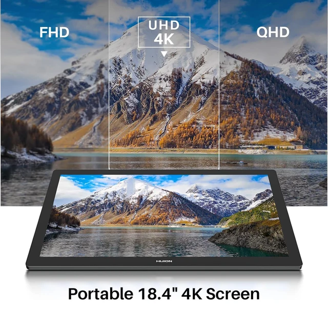 Huion Tablet Kamvas Pro 19 Graphics Tablets Monitor 18.4" Finger Touchscreen 4K UHD Drawing Display 16K Levels Pressure Dual Pen 4