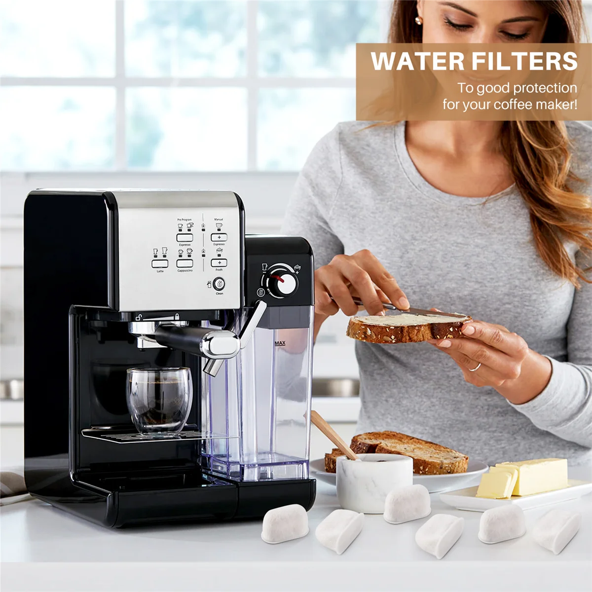 6 Pack for BWF100 Compatible Water Filters Suitable for Espresso Machine Water Filters Element