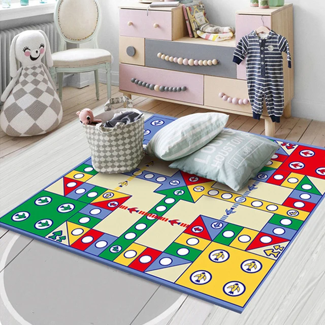 Flying Chess Game Carpet Crawling Chess Playmat Set with Chesses Family Game Toy Rug Party Game for Kids Toddlers Friends Gifts 3