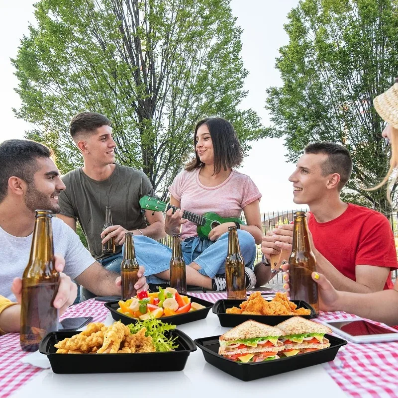 480/650/870ML Disposable Food Containers Black Kitchen Fridge Storage Box with Lids Leakproof Lunch Box for Fruit Salad Sandwich