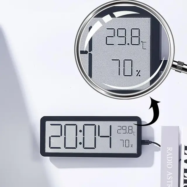 Digital Wall Clock Electronic Wall Mounted LCD Disply Clocks Multifunctional Temperature and Humidity Alarm Clock 4