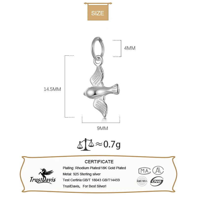 925 Sterling Thai Silver Fashion Animal Swallow Charm Pendant Handmade DIY Accessories Jewelry