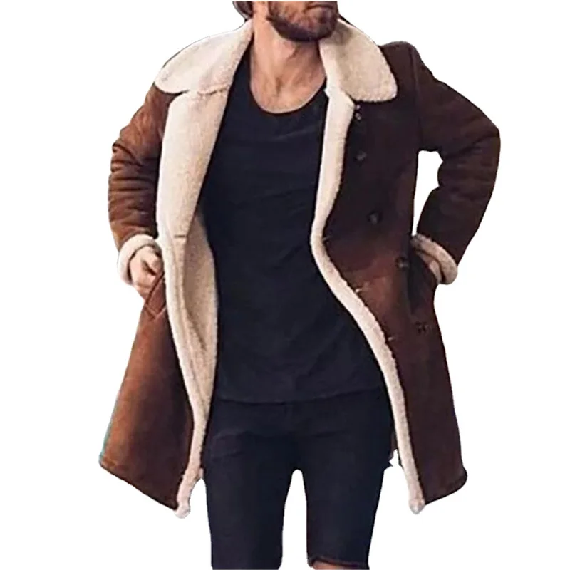 

Winter Fleece Composite Suede Men's Coat Warm Fashion Double Breasted Overcoats Casual Trench Ropa Para Hombre