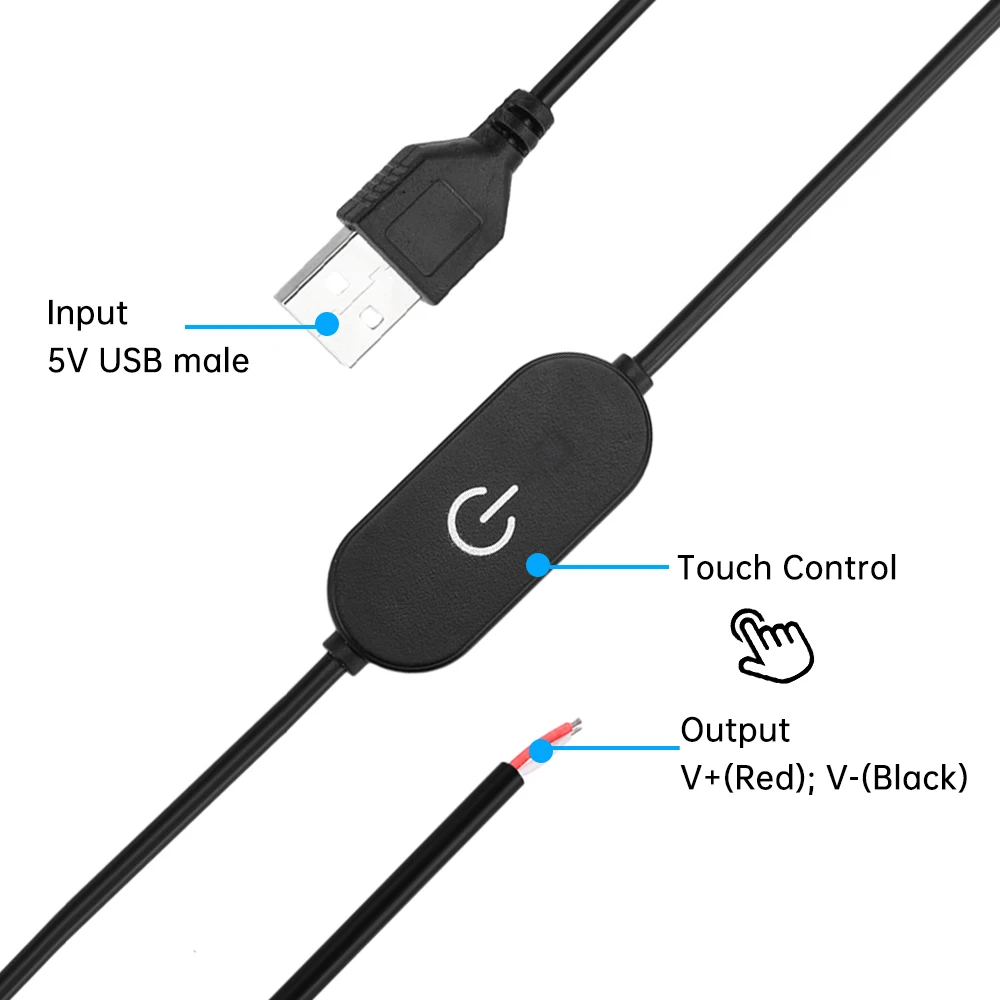 2A 5V 12V 24V USB Touch Dimming Switch Cable 2.0A to 2 Wire Output for Single Color LED Strip Lights led dimmer switch,led strip controller,smart dimmer switch,led strip switch,led string dimmer,led dimmer controller