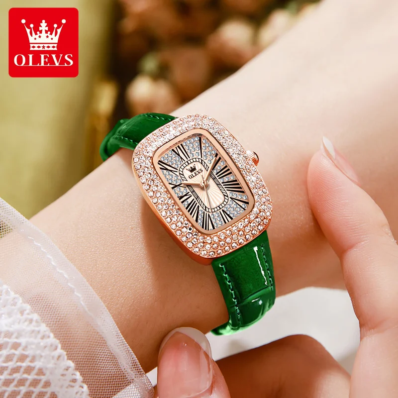 OLEVS Fashion Diamonds Quartz Watch for Women Leather Waterproof Calendar Womens Watches Top Brand Luxury Watch Relogio Feminino