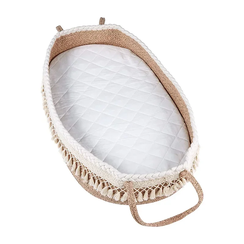 Cotton Rope Diaper Baby Changing Basket Woven Storage Tassel Basket for Nursery Changing Table Set Shower Gift for Newborns