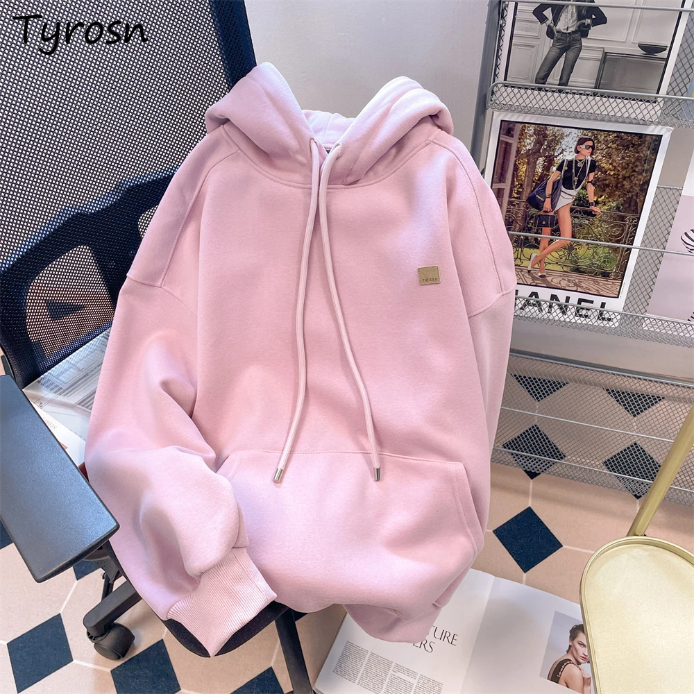 

Hooded Hoodies Women Harajuku Simple Korean Style Loose Plus Velvet Thicker Leisure Trendy Soft All-match Fashion Students