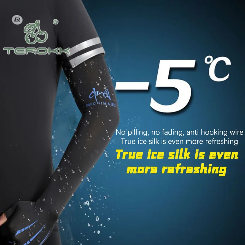 1pair Men\'s Fishing Sunscreen Arm Sleeve Summer Ice Silk Elastic UV Protection Sleeves Gloves Outdoor Cycling Sleeves