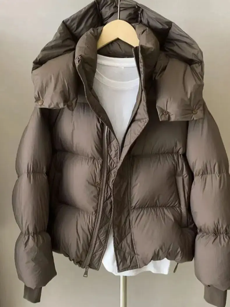 Hooded Cotton Jacket Women 2024 New Thickened Warm Long Sleeved Outwear Winter Korean Loose Solid Color Versatile Short Coat 2