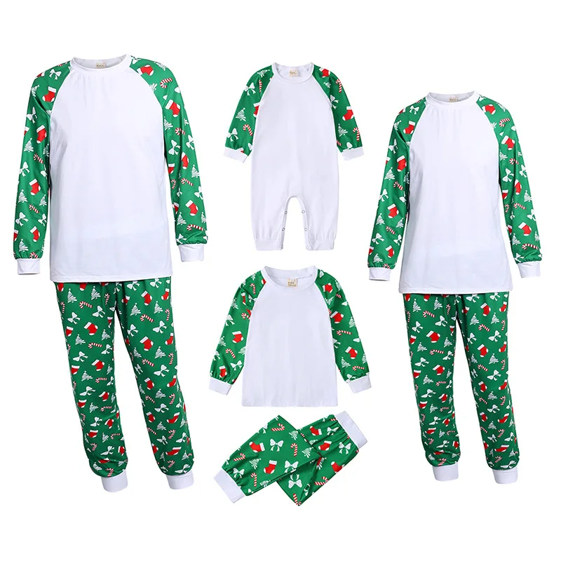Pijamas navideños de poliéster a juego para toda la familia, sublimación en blanco, conjunto de pijamas para madre e hijo, ropa de dormir con apariencia personalizada