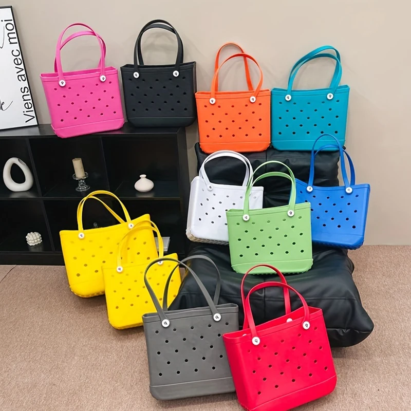 Boggs Beach Bag Waterproof And Washable Handbag EVA Beach Basket Women Picnic Tote Bag Holes Pouch Shopping Shoulder Bag