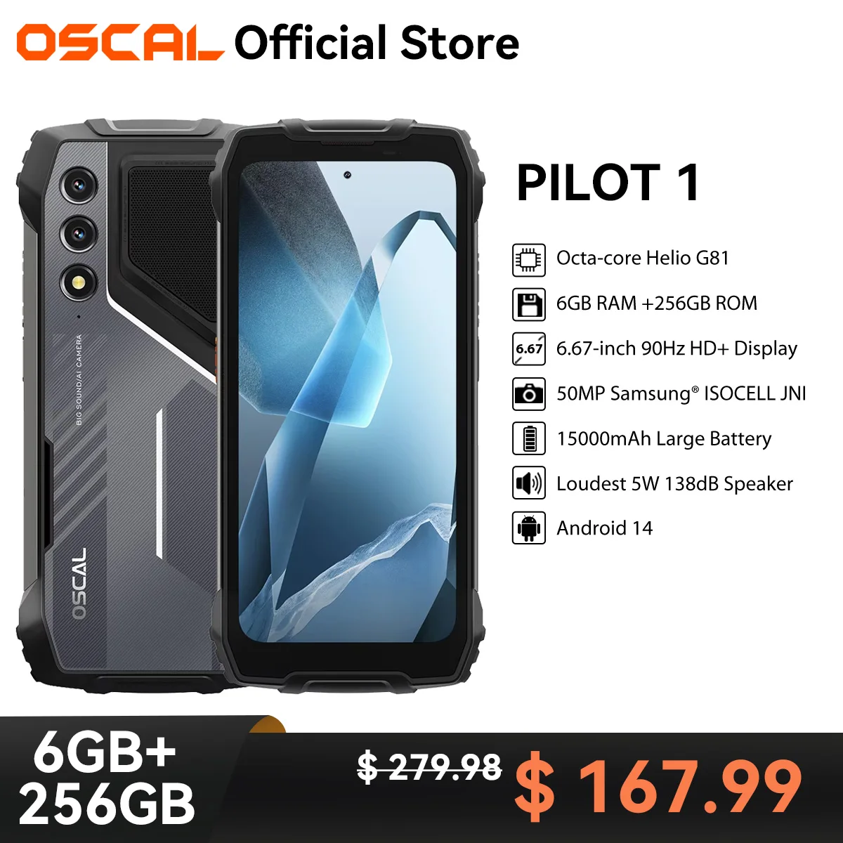 OSCAL PILOT 1 Rugged Phone, 6.67'' HD+Display MTK Helio G81
