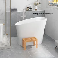 Japanese Soaking Bathtub 47'' Oblique Freestanding Tub Stone Resin Deep Soaking Bathtub in Matte White 1