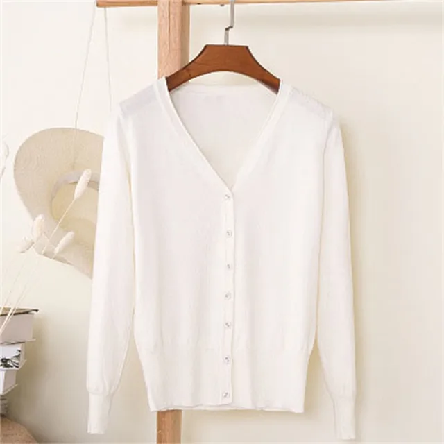 Women's Classic Button Down Long Sleeve V Neck Soft Knit Sweater Basic Black Cardigan Casual Thin Coat Fall Commuting Jacket 5