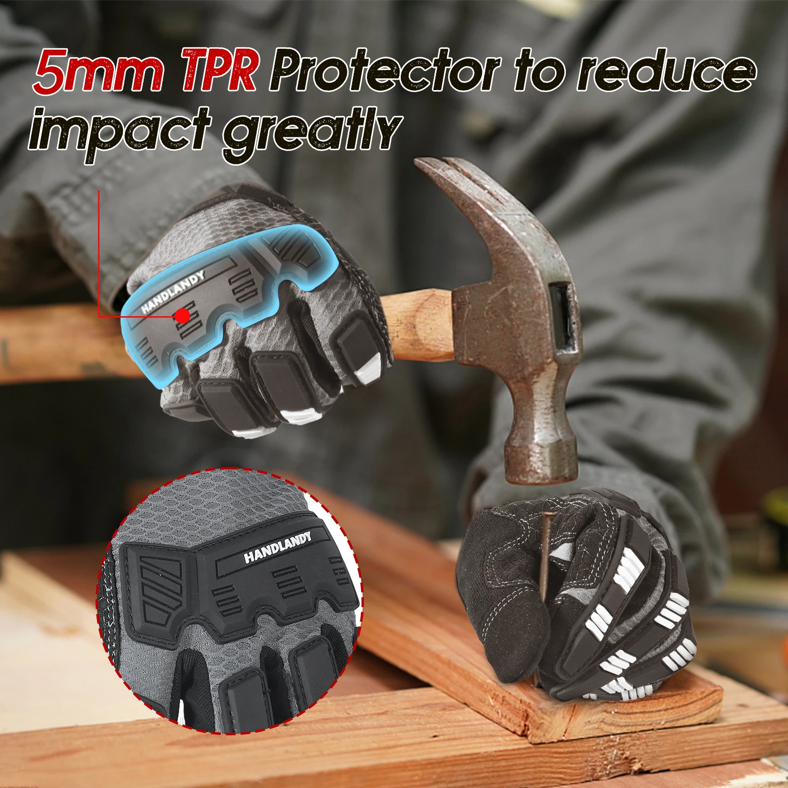 Work Gloves HANDLANDY Impact Reducing Heavy Duty with Grip Touchscreen Breathable Safety Mechanics