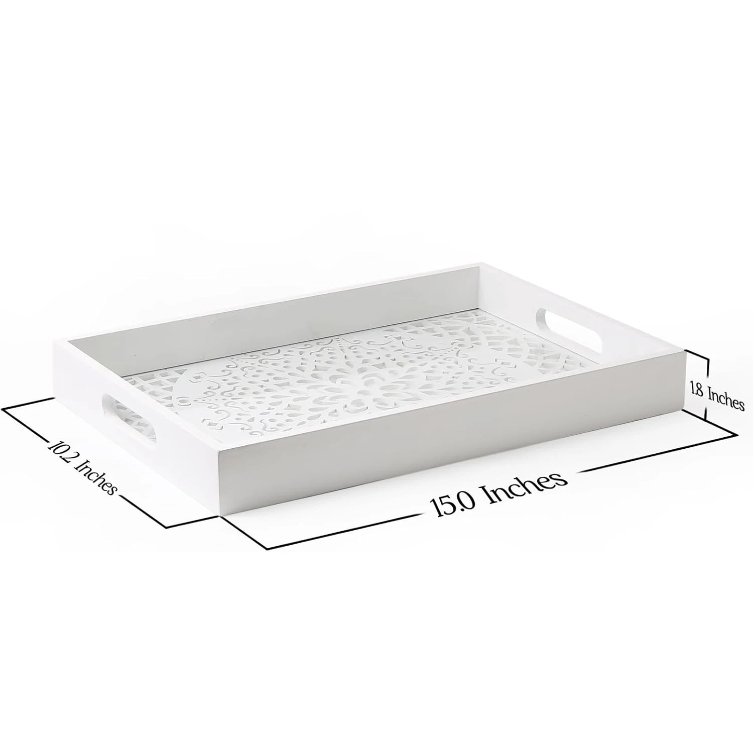 Wood Rectangle Tray with Handles Bohomian Style Coffee Table Tray Ottoman Candles Perfume for Home Decoration