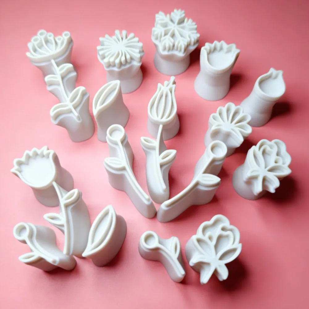 19Pcs 미니 클레이 꽃 잎 스탬프 DIY 공예를위한 꽃 기하학적 디자인 도자기 도구 보석 만들기 북마크 공예 애호가