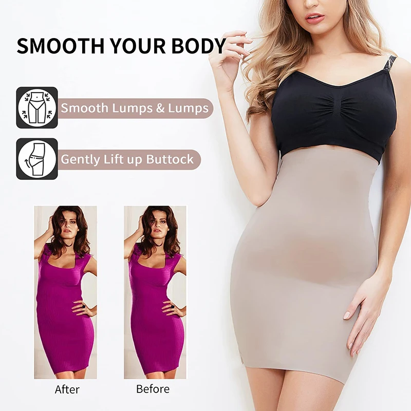 Womens Tummy Control Slips Elastic High Waist Trainer Body Shaper Slimming Underwear Half Slip Butt Lifter Petticoat Underskirts