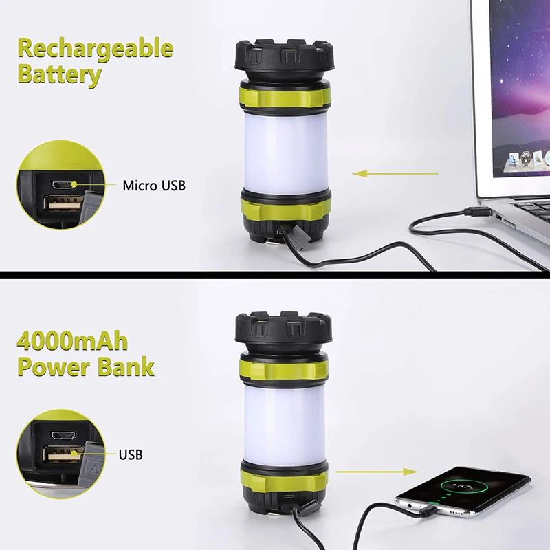 ZK20 Camping Lantern Rechargeable 3000 Capacity Power Bank Camping Flashlight Waterproof Led Portable Camping Lamp Flash Light