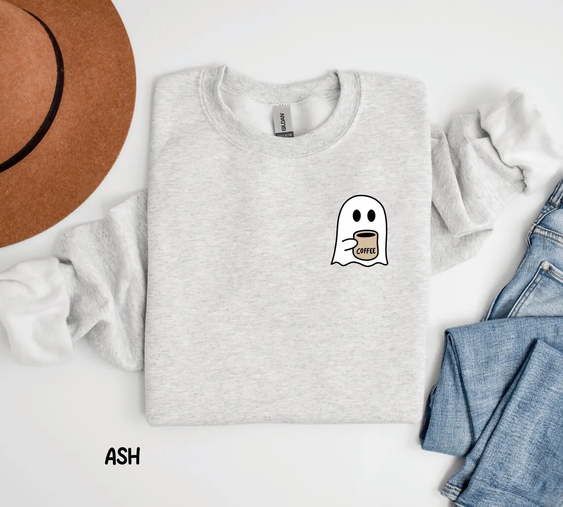 Cute Ghost Sweatshirt Women Ghost Pullover Sweatshirt Spooky Season Fall Hoodie Halloween Sweat Wear