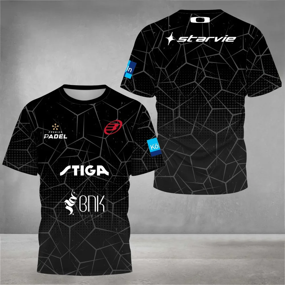 Breathable Men's Padel Clothing 3D Printed Quick Dry Short Sleeve Jerseys Casual Loose Tennis Sports Crew Neck T-Shirt Top