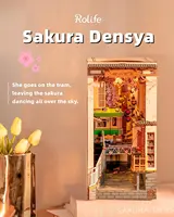 Robotime Rolife DIY Book Nook Japanese Sakura Densya in Books Series Wooden Miniature House with Furniture Doll House Kits Toy 2