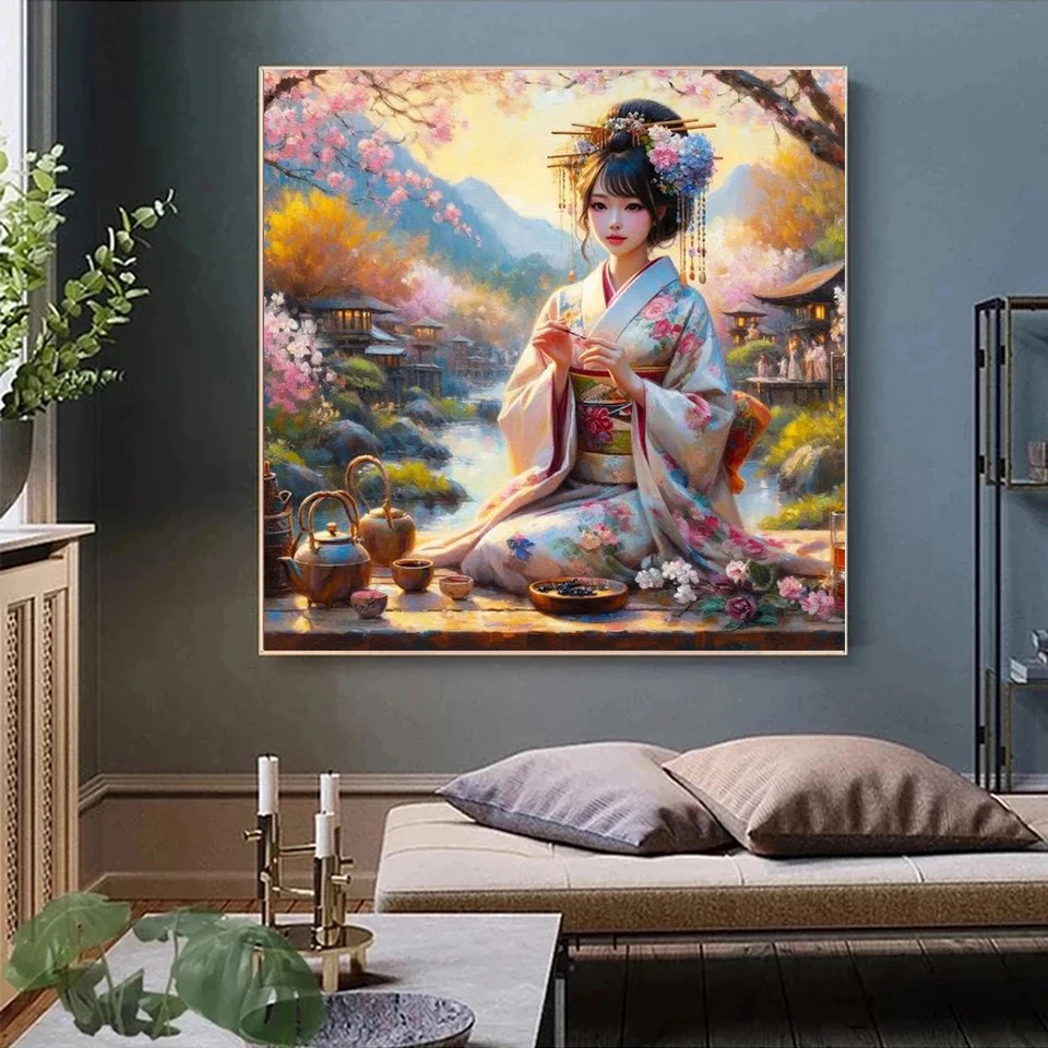 5D DIY Diamond Painting Kimono Woman Geisha Japanese Style Cross Stitch Embroidery Diamond Mosaic Kit Rhinestone Gifts