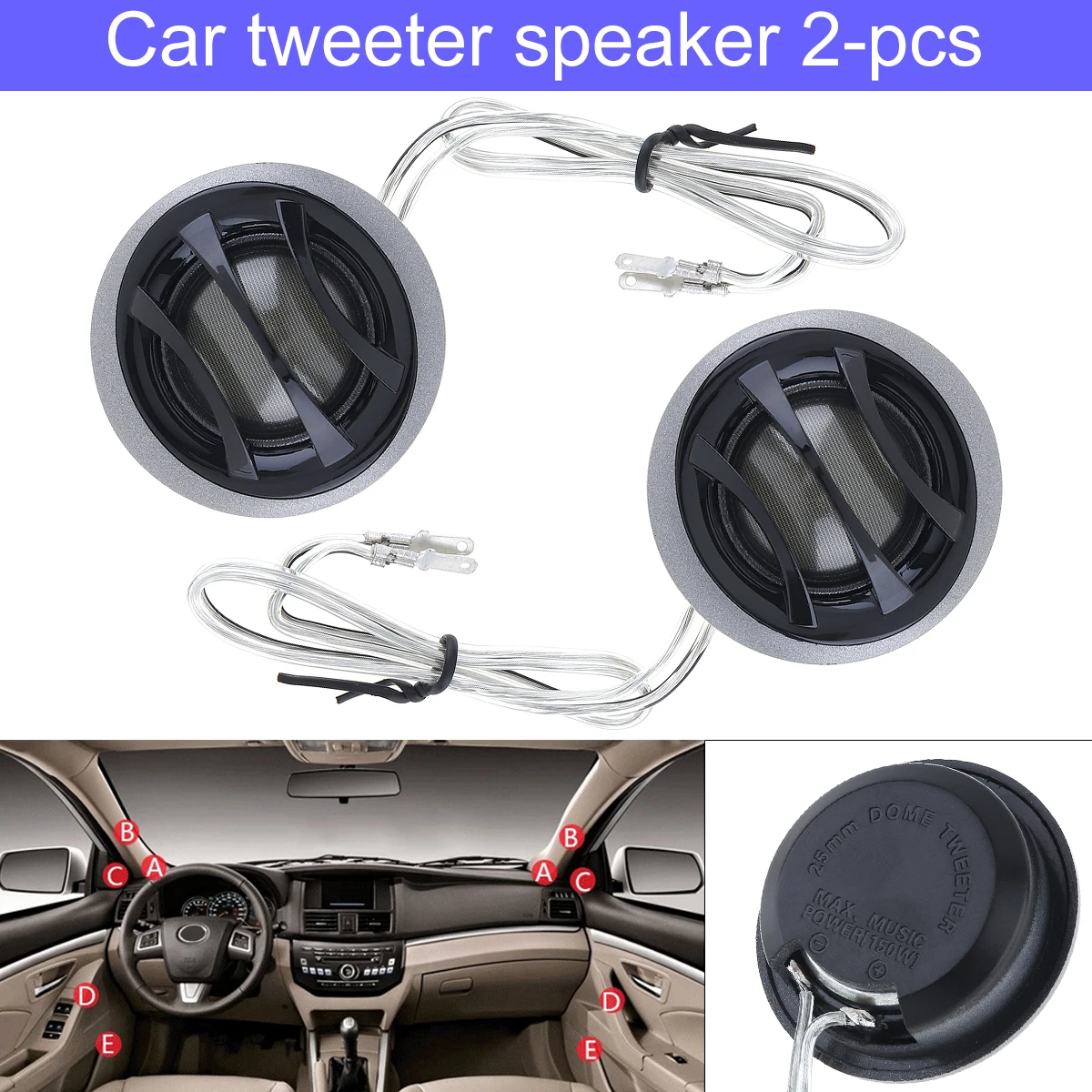 

2pcs 150W YH-520 25mm Instant Installation High Efficiency Dome Tweeter Speakers for Car Audio System
