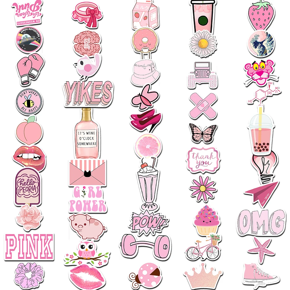 50pcs Pink Stickers Preppy Stickers Pink Party Stickers For Adult,  Waterproof Vinyl Stickers For Teen Girl For Water Bottle Laptop Phone  Skateboard