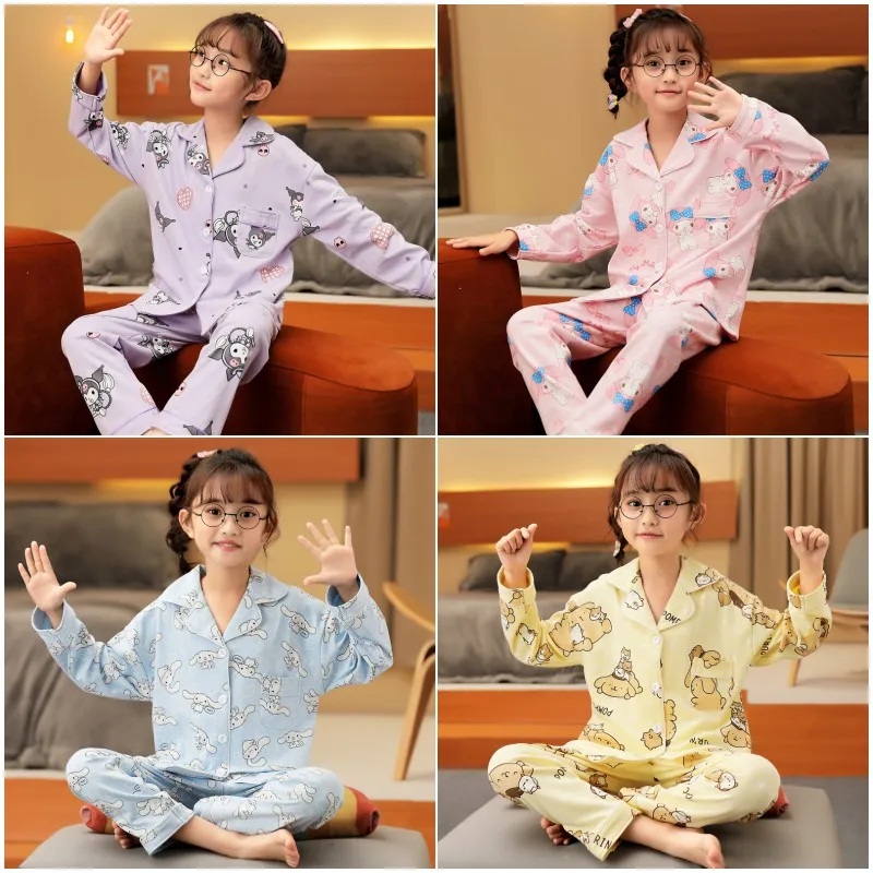 

Kawaii Sanrio Anime Kuromi My Melody Kids Pajamas Cartoon Cinnamoroll Girl Sleepwear Sets Cotton Boy Nightwear Home Clothing