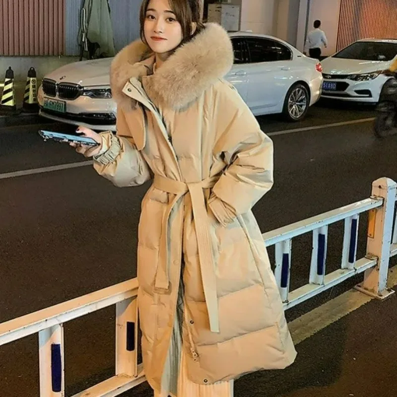 2023 New Women Down Jacket Winter Coat Female Mid Length Version Parkas Loose Thick Warm Outwear Hooded Real Fur Collar Overcoat 2023 new women down jacket winter coat female keep warm thick parkas loose long outwear artificial fur collar hooded overcoat