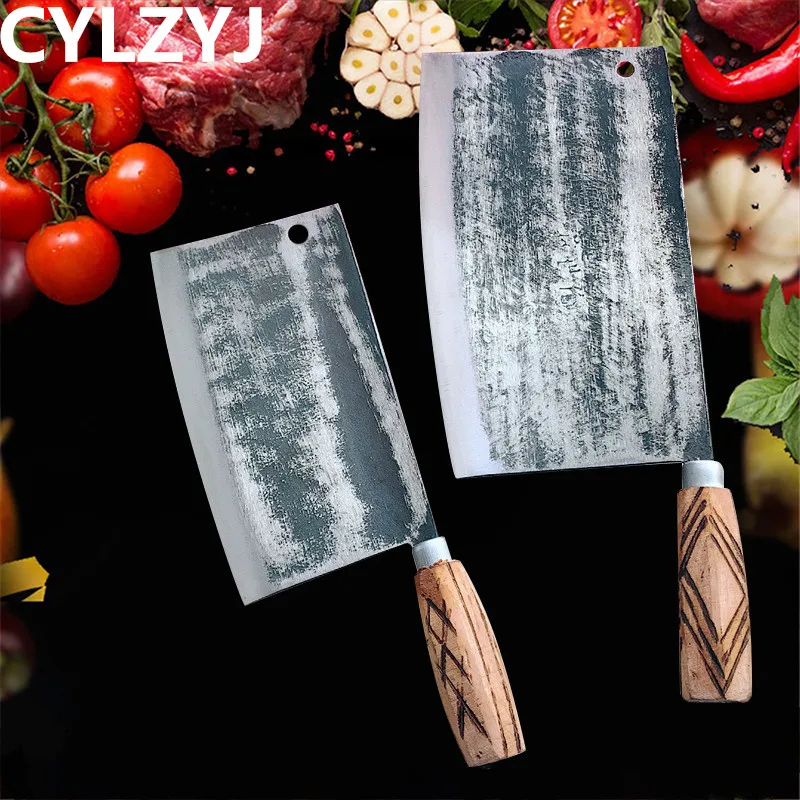 

Chinese Butcher Knife 1CM Blade Chopping Knife Forged Kitchen Knives Cut Big Bone Chopping Knife High Hardness Kitchen Cutter