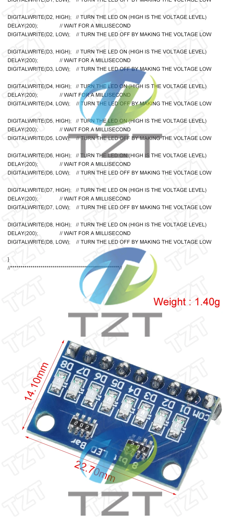 GREATZT 3,3 V 5 V 8-Bit-LED-Anzeigemodul mit gemeinsamer Anode und Kathode in Blau/Rot – Detail 3