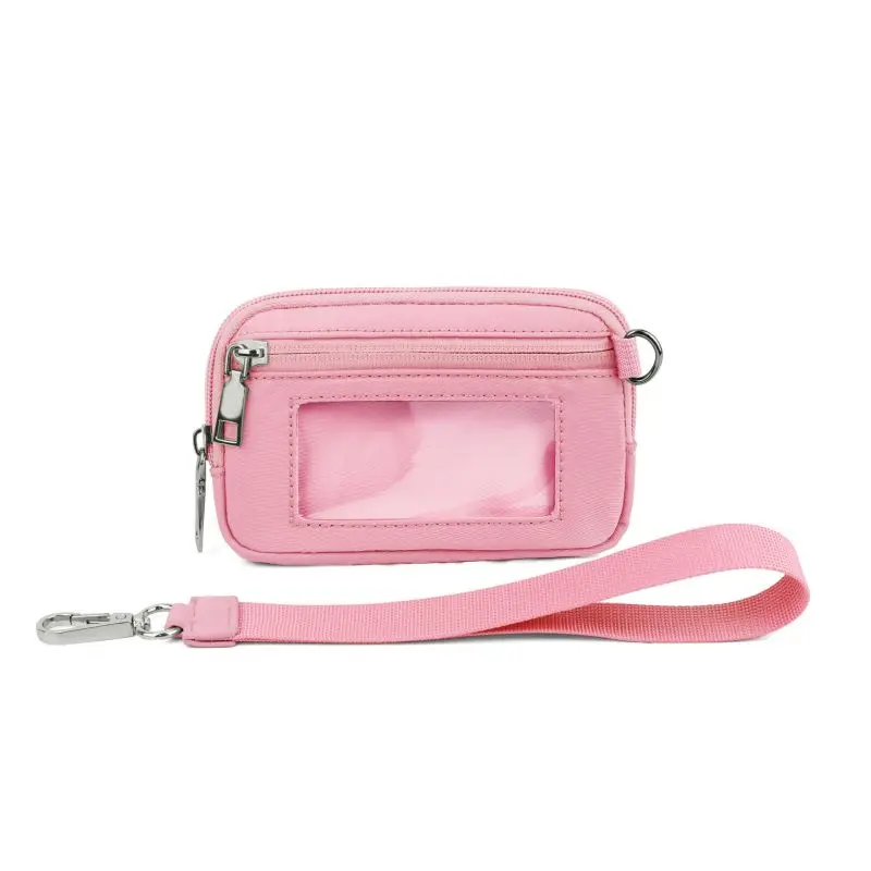 Women's Keychain Wallet The Iris Wallet Zip Waterproof Nylon Card Wallet Pouch Wristlet Zip Card Case with Clear ID Window 6