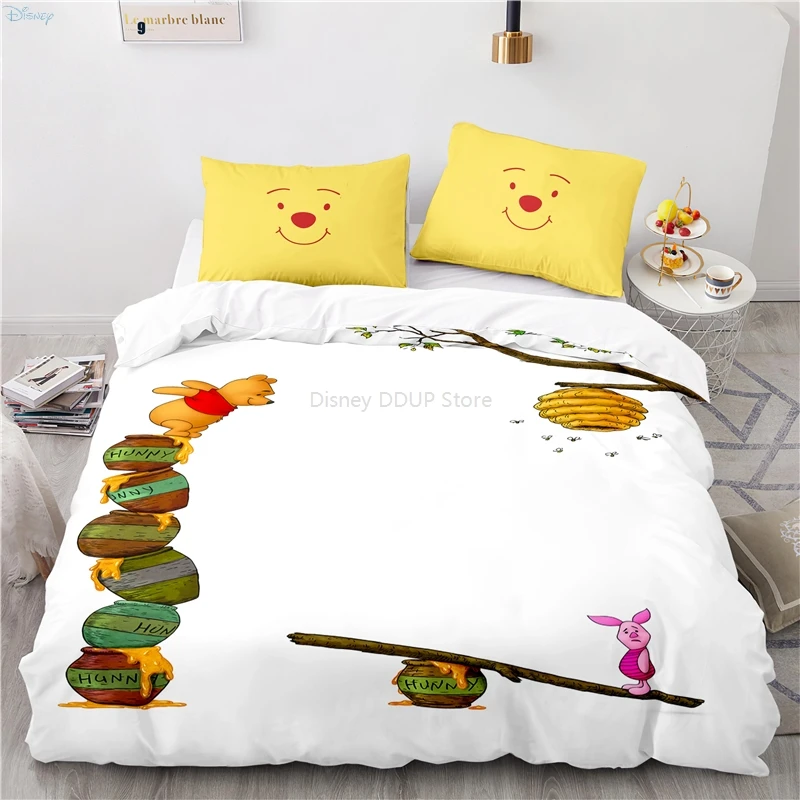 New Disney Cartoon Winnie Pooh Pattern Duvet Cover Set with Pillowcase 3d Bedding Set Single Double Twin Full Queen King Size Bedding Sets hot Bedding Sets